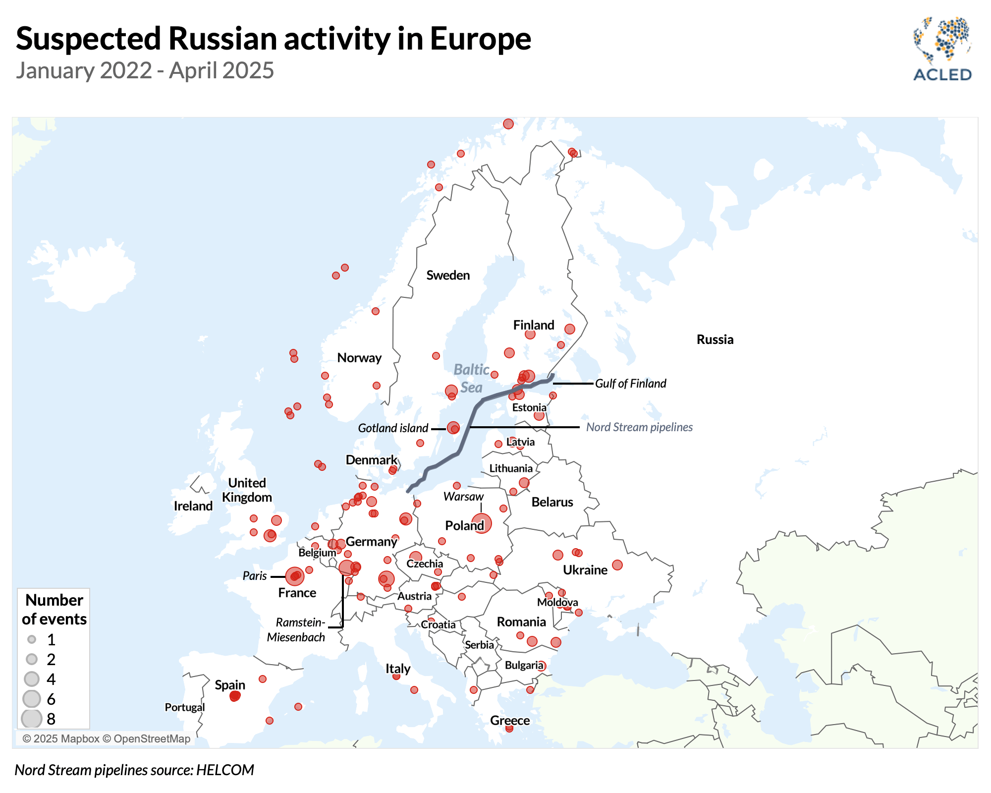 Map of Suspected Russian Activity in Europe